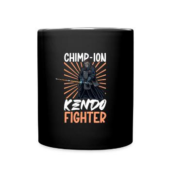 Schimpanse macht Kendo - Tasse einfarbig - Schwarz - Vorne