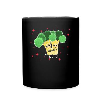 Cute Broccoli Couple Hugging Broccoli Lovers - Full Colour Mug - black - Front