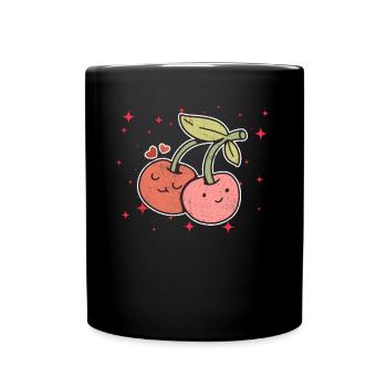 Cute Cherry Couple Hugging Cherry Lovers - Full Colour Mug - black - Front