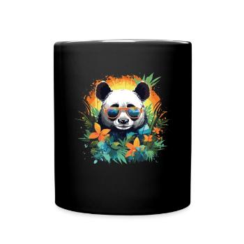 Panda avec lunettes de soleil et fleurs - Mug uni - noir - Devant