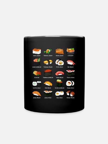 Many Sushi Preparations - Types of Sushi - Full Colour Mug - black