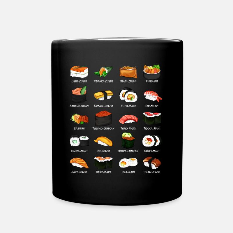 Many Sushi Preparations - Types of Sushi - Full Colour Mug - black
