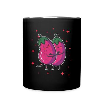 Cute Eggplant Couple Hugging Eggplant Fruit - Tasse einfarbig - Schwarz - Vorne