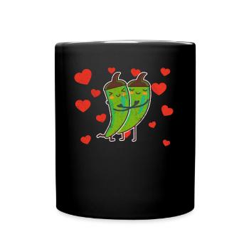 Cute Green Chili Couple Hugging Chili Lovers - Tasse einfarbig - Schwarz - Vorne