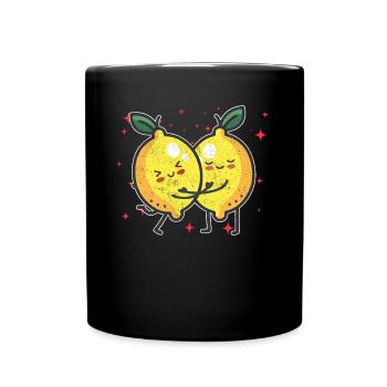 Cute Lemon Couple Hugging Lemon Fruit Lovers - Full Colour Mug - black - Front