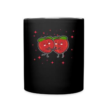 Cute Nectarine Couple Hugging Nectarine Fruit - Tasse einfarbig - Schwarz - Vorne