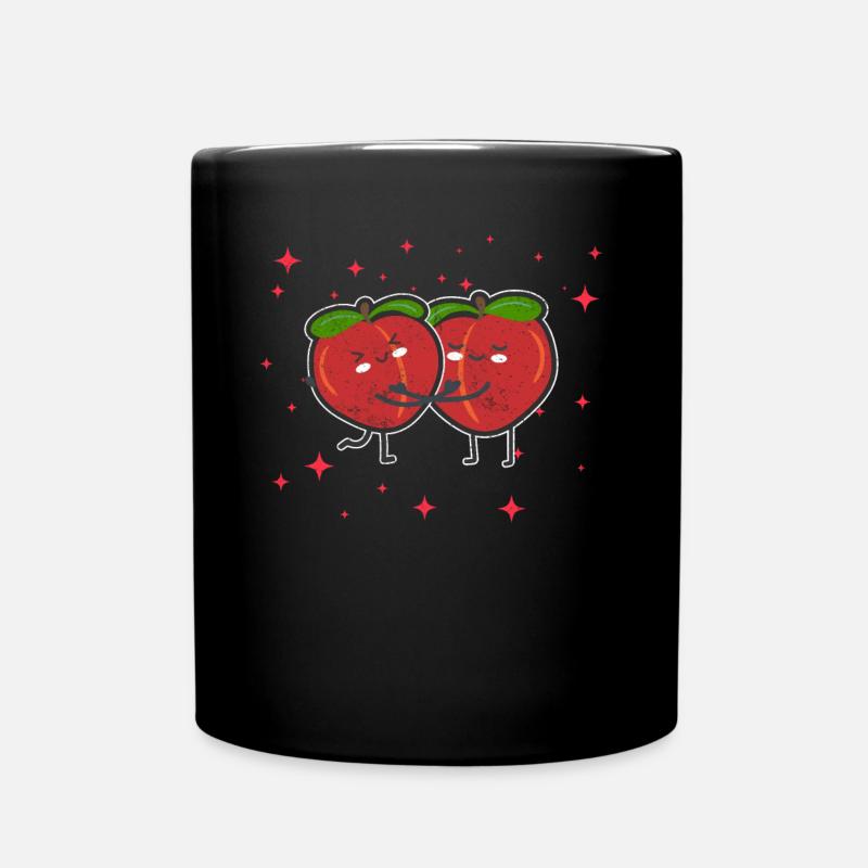 Cute Nectarine Couple Hugging Nectarine Fruit - Tasse einfarbig - Schwarz