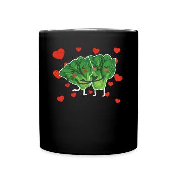 Cute Spinach Couple Hugging Spinach Leafy Green - Full Colour Mug - black - Front