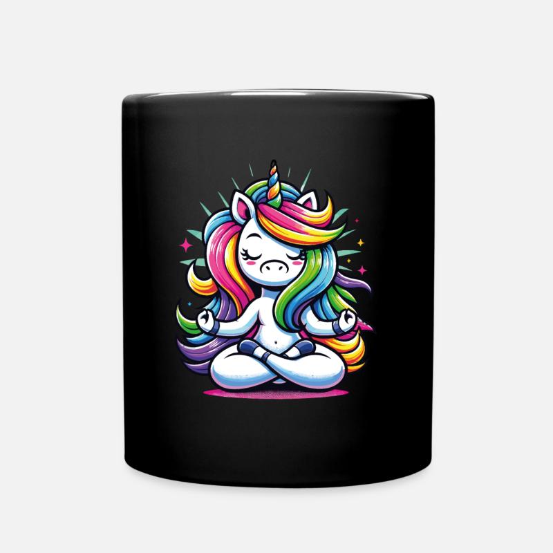 Einhorn Yoga Meditation - Coole Frau Geschenk - Tasse einfarbig - Schwarz