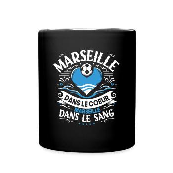 Cadeau Marseillais Humour Cœur Marseille Foot - Mug uni - noir - Devant
