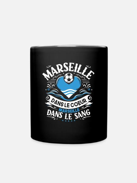 Cadeau Marseillais Humour Cœur Marseille Foot - Mug uni - noir