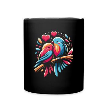 Niedliches Vogelpaar Valentinstag Liebe - Tasse einfarbig - Schwarz - Vorne