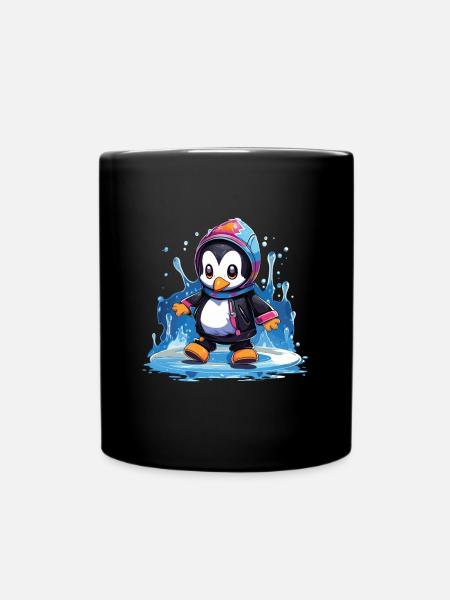 Kids Penguin in Water - Full Colour Mug - black