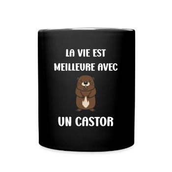 Humour petit castor - Mug uni - noir - Devant
