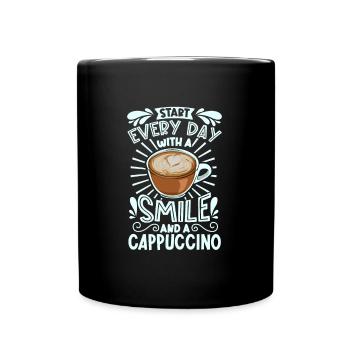 Lächeln mit Cappuccino - Tasse einfarbig - Schwarz - Vorne