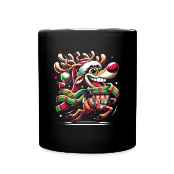 Fröhliches Weihnachts Rentier Lustiges - Tasse einfarbig - Schwarz - Vorne