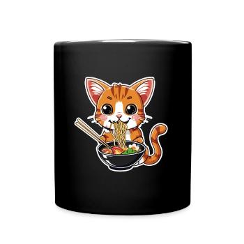 Niedliche Katze mit Ramen Nudeln - Tasse einfarbig - Schwarz - Vorne
