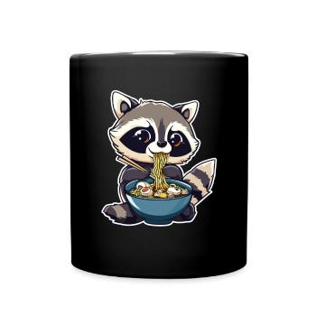 Frecher Waschbär mit Ramen Nudeln - Tasse einfarbig - Schwarz - Vorne