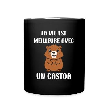 Humour petit castor - Mug uni - noir - Devant