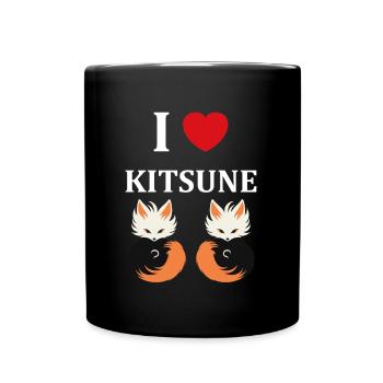 Humour petit renard japonais kitsune - Mug uni - noir - Devant