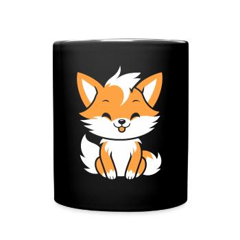 Kitsune Japanese Little Fox Humor - Full Colour Mug - black - Front