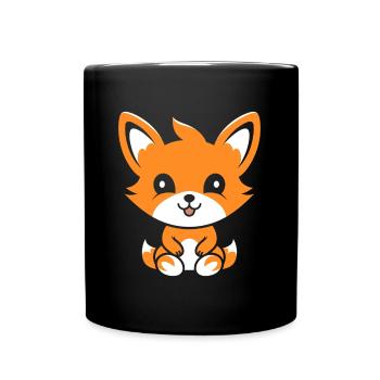 Kitsune Japanese Little Fox Humor - Full Colour Mug - black - Front