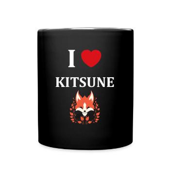 Kitsune Japanischer Little Fox Humor - Tasse einfarbig - Schwarz - Vorne