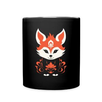 Kitsune Japanese Little Fox Humor - Full Colour Mug - black - Front