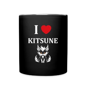 Kitsune Japanese Little Fox Humor - Full Colour Mug - black - Front