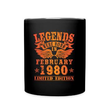 Legends were born in Februar 1980 Geburtstag - Tasse einfarbig - Schwarz - Vorne
