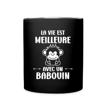 Humour petit singe babouin - Mug uni - noir - Devant