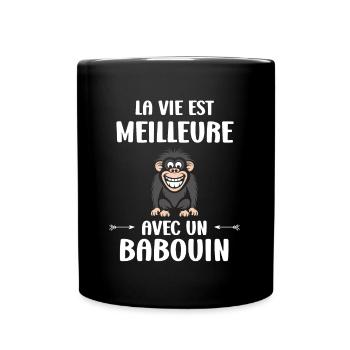 Humour petit singe babouin - Mug uni - noir - Devant