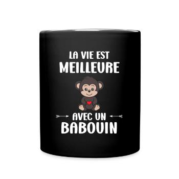 Humour petit singe babouin - Mug uni - noir - Devant