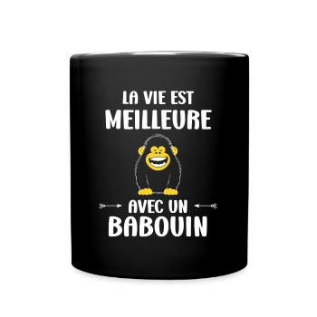 Humour petit singe babouin - Mug uni - noir - Devant