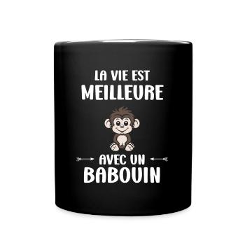 Humour petit singe babouin - Mug uni - noir - Devant