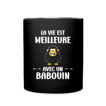 Humour petit singe babouin - Mug uni - noir - Devant