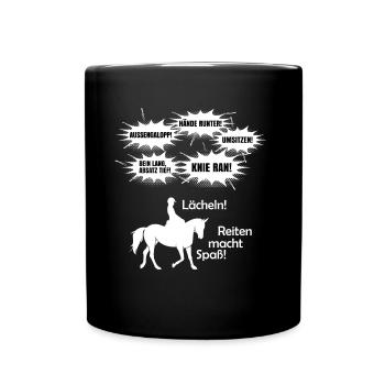 Reiten macht Spaß! Reitlehrer Kommandos - Tasse einfarbig - Schwarz - Vorne