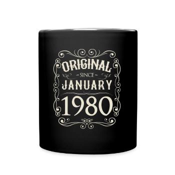 Vintage - Original since Januar 1980 Geburtstag - Tasse einfarbig - Schwarz - Vorne
