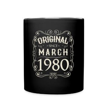 Vintage - Original since März 1980 Geburtstag - Tasse einfarbig - Schwarz - Vorne