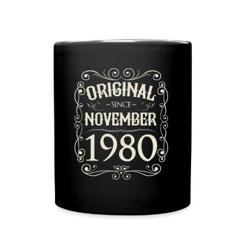 Vintage - Original since November 1980 Geburtstag - Tasse einfarbig - Schwarz - Vorne
