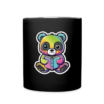 Ours Panda arc-en-ciel avec livre - Mug uni - noir - Devant