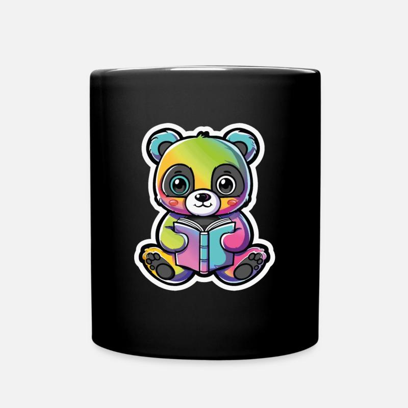 Rainbow Panda Bear with Book - Full Colour Mug - black