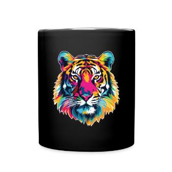 Tiger Portrait Kopf Regenbogen Farbenfroh - Tasse einfarbig - Schwarz - Vorne