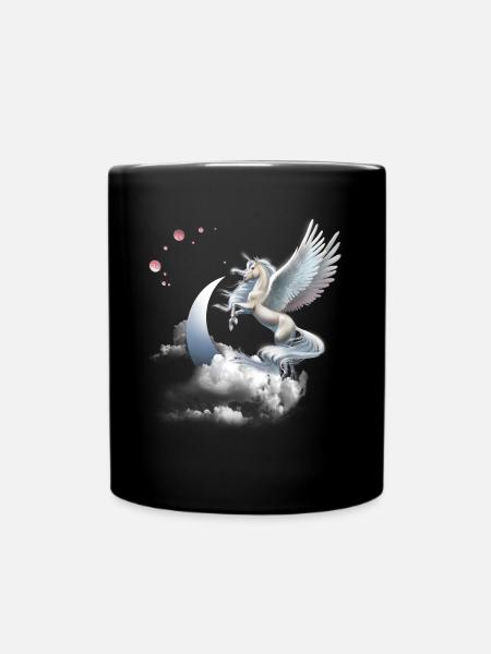 Unicorn or Pegasus Flying Horse - Full Colour Mug - black