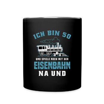 Dampfzug Zugführer Lokomotive 50 Geburtstag - Tasse einfarbig - Schwarz - Vorne