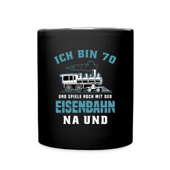 Dampfzug Zugführer Lokomotive 70 Geburtstag - Tasse einfarbig - Schwarz - Vorne