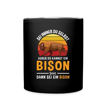 Büffel Rind Retro Bison - Tasse einfarbig - Schwarz - Vorne