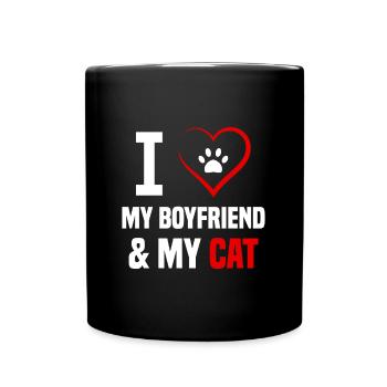 I Love My Boyfriend & My Cat - Tasse einfarbig - Schwarz - Vorne