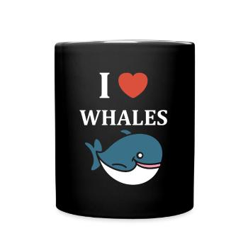 Baleines bleu Amour baleine - Mug uni - noir - Devant