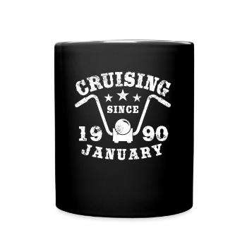 Cruising Biker Geburtstag Januar 1990 Motorrad - Tasse einfarbig - Schwarz - Vorne